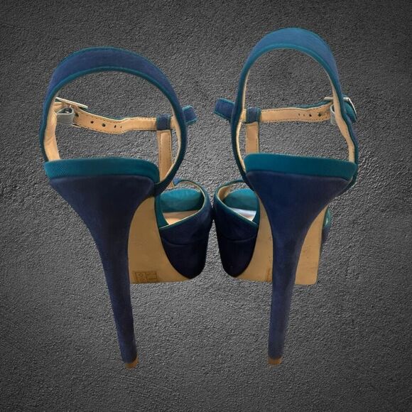 Aldo detamble Women’s size 9.5 EU 40 B Blue suede Ankle Strap 4” inch high heel - Picture 4 of 11